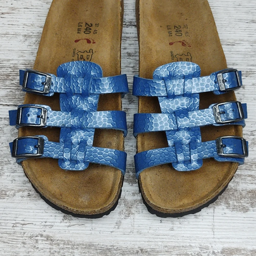 🟦Sz 37 Like New Birkenstock Blue Triple Strap Slide Sandal - Picture 7 of 16